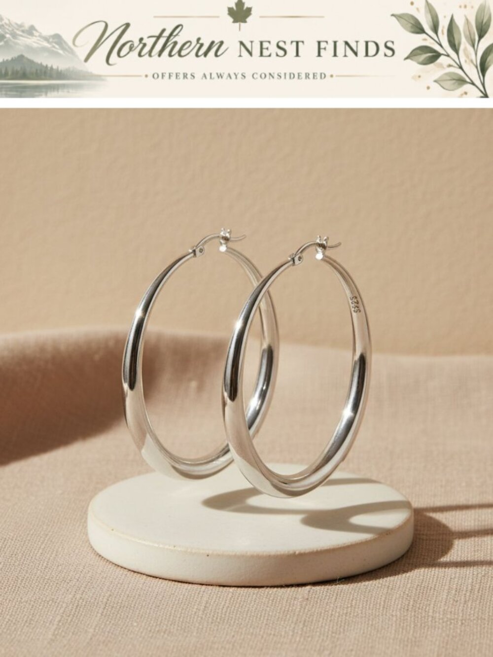 Sterling Silver Hoop Earrings Hypoallergenic Lightweight Large Hoops for Women